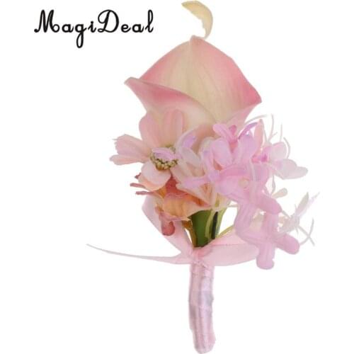 MagiDeal Handmade Fabric Calla Boutonniere Corsage Flower for Bride Groom Wedding Formal Party Accessory Pink/Purple 14 x 9 x4cm