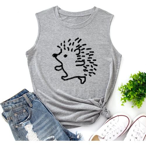 Animal Hedgehog Funny Tank Tops Women Vest Tanks Top Summer Shirt Sleeveless T-Shirts Casual Muscle Fitness Tee Shirts Clothes