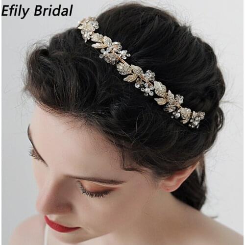 Efily Fashion Flower Crystal Headbands for Women Hair Accessories Wedding Crown Bridal Hair Jewelry Party Bride Headpiece Gift