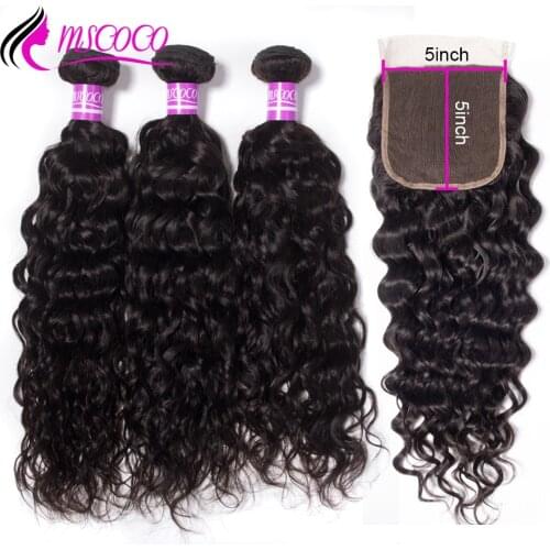 Mscoco Water Wave Bundles With 5x5 Closure Brazilian Hair Weave 3 Bundles With Closure Remy Human Hair With 5x5 Lace Closure