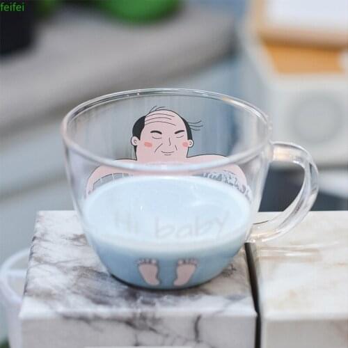Cartoon Drink Milk Glass Cup Coffee Creative with Handle Champagne Glasses Cute Water Bottle Kupa Bardak Drinking Glasses BD50BL