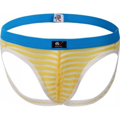 Mens underwear stripe mesh sexy hip bis thong underwear panties U convex transparent sachet