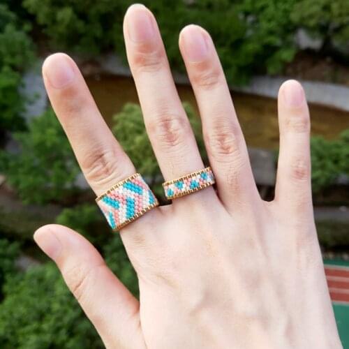 FAIRYWOO Boho Ring Set Geometric Luck Miyuki Friendship Ring Woven Handmade Beaded Crystal Jewelry Woman Accessories Delica Gift