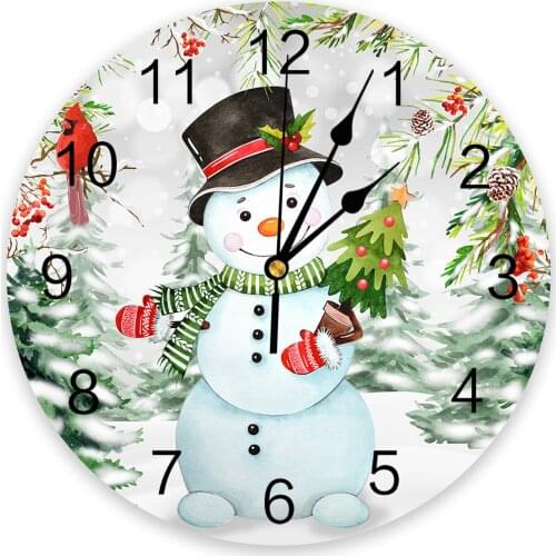 Christmas Snowman Snow Scene Wall Clock Modern Design Round Wall Watch for Home Decortaion Bedroom Silent Clocks