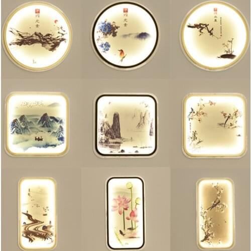 Chinese Style Wall Lamp Living Room Decoration LED Mural Tea House Zen Chinese Style Aisle Entrance Bedroom Bedside Wall Lamp