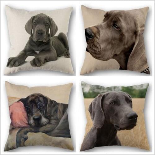 Custom Great Dane dog Cotton Linen Square Zippered Pillow Cover For Office Family Customize Your Picture 45*45cm DIY
