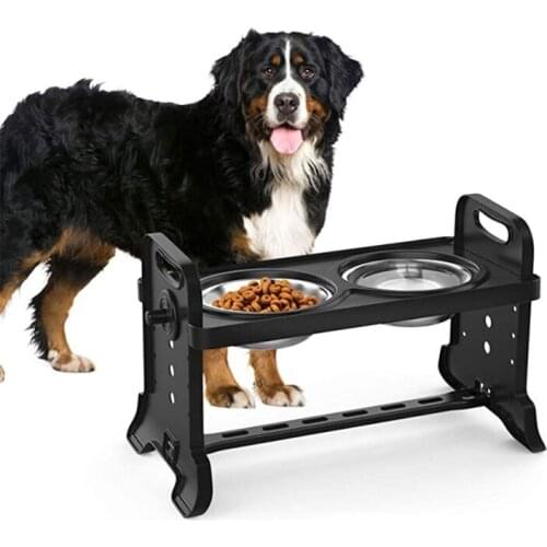 Anti-Slip Elevated Double Dog Bowls Adjustable Height Pet Feeding Dish Feeder D0AD
