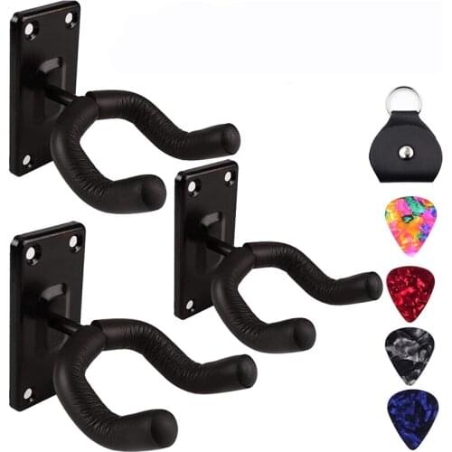New Guitar Wall Mount Hanger Hook Holder Stand Guitar Hangers Hooks for Acoustic Electric and Bass Guitars 3Pack-Black
