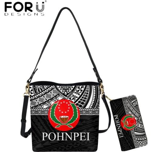 FORUDESIGNS New Trend Luxury Women Bucket Bag And Purse Set Pohnpei Polynesian Tribal 3D Print Casual Messenger Sac Shoulder Bag