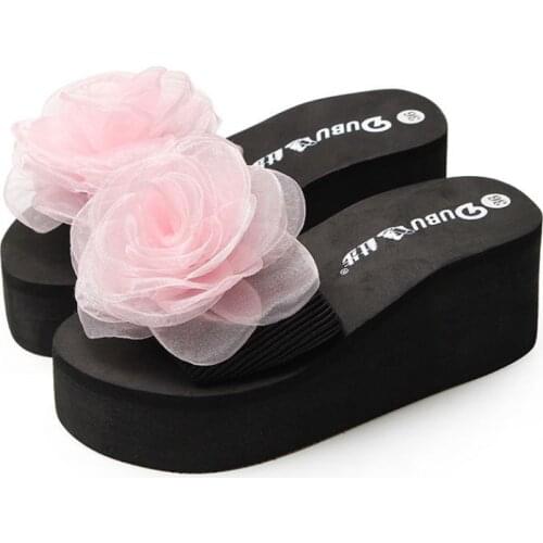 Plus Size Shoes Womens Shoes Flower Wedge Platform Slippers Women Summer Shoes Sleepers Shoes Woman Sliders Comfort Lady Slipper