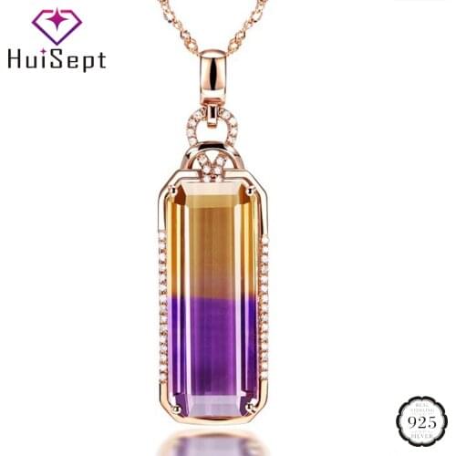 HuiSept Luxury 925 Silver Necklace Rectangle Shape Topaz Zircon Gemstone Pendant Jewellery for Women Wedding Ornaments Wholesale