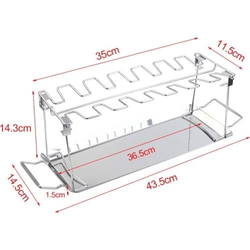 BBQ Beef Chicken Leg Wing Grill Rack 14 Slots Stainless Steel Barbecue Drumsticks Holder Smoker Oven Roaster Stand with Drip Pan