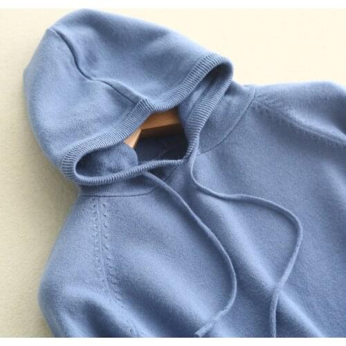 Hooded Knitted Hoodies for Girls Women Spring Loose Long Sleeve Ladies Sweatshirt Sweet Oversized Cute Blue Lazy Hoodie Pullover