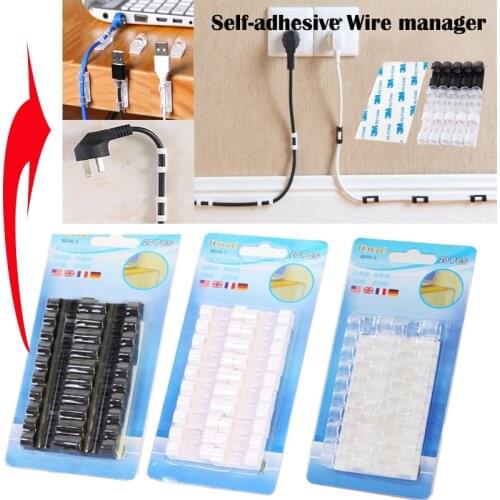 20PCS/lot Self-adhesive Wire Organizer Line Home Office Desktop Clips Cable Clip Buckle Ties Fixer Fastener Holder Accessories
