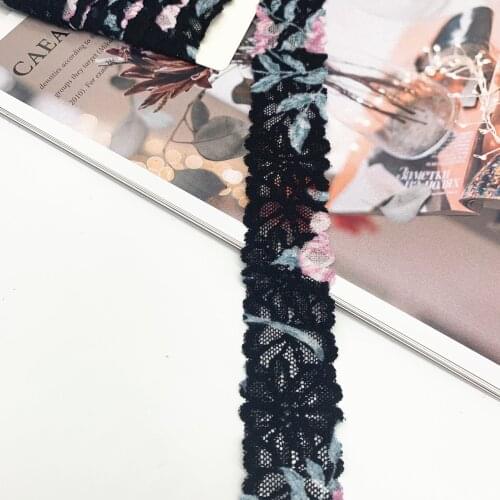Width 1 3/8 inch 3.50cm Narrow Printed Flower Stretch Lace Trim For Clothing Accessories Dress Sewing Applique Costume Fabric