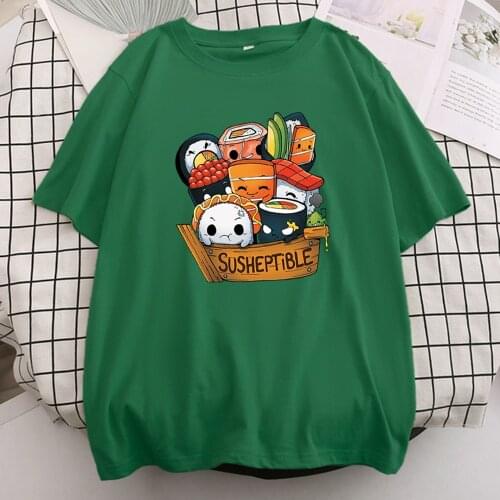 Susheptible Sushi Print Women Short Sleeve T Shirts Crewneck Street Fashion Women Tee Shirt Skin Friendly Creativity Women Tops
