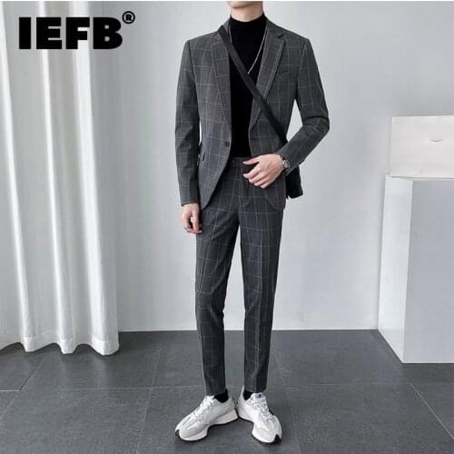 IEFB Light Luxury Suit For Men 2021 New Lattice Trend Casual Handsome Two-piece Set Autumn Tide British Wedding Dress 5XL 9Y8768