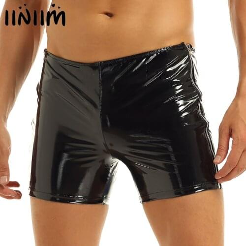 Iiniim Mens Shiny Side Zipper Hot Panties Jockstraps Boxer Short With Eye-catching Sexy Underwear for Nighclub Party Shorts