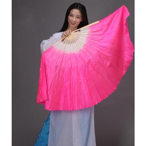 Chinese Style Handmade Bamboo Handle Artificial Silk Folk Art Belly Dancing Fan Women Gradient 20"-30" Long Fan