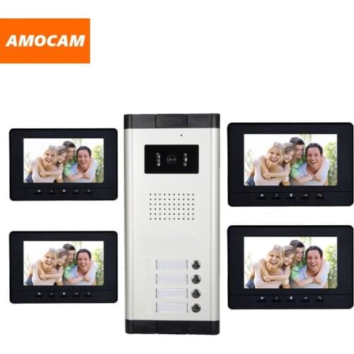 4 Units 7" Monitor Apartment intercom system Video Door Phone Door Intercom HD Camera video Doorbell for 4 Household