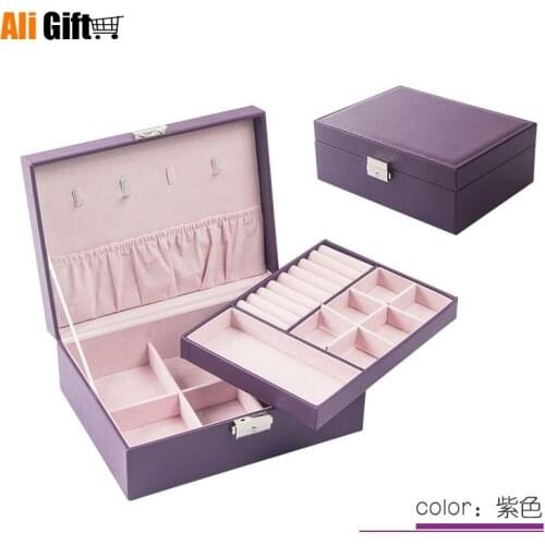 Japanese Plane Fresh Solid Color Leather Jewelry Receiving Red Box Ring Packaging Jewelry Box Multi-function Dressing Case