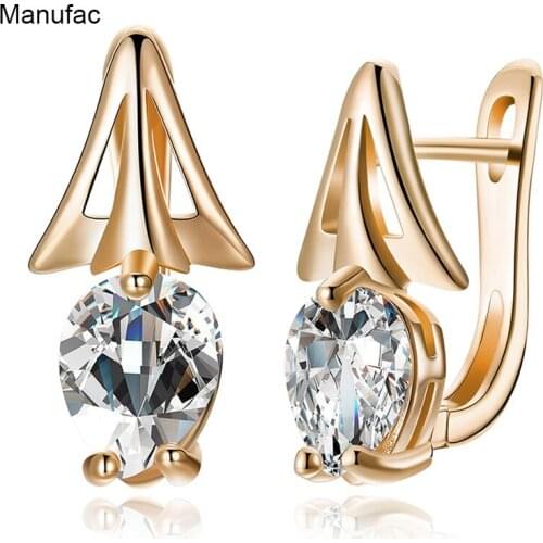 Cubic Zirconia Rose Gold Earrings for Women Crystal Studs Earrings Jewelry Earrings Crystal Gold Color Earrings Stud Zircon Rond