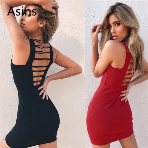 Asins dress women 2019 summer new hot women casual fashion sling strapless stretch high waist solid color open back sexy dress