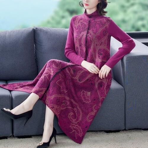 3XL Plus Size Casual Loose Knitted Turtleneck Sweater Dresses Autumn Winter Red Print Vintage Elegant Bodycon Long Sweaters 2021