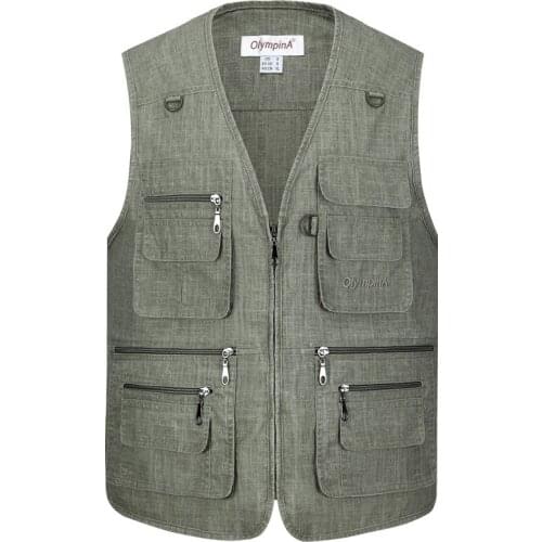 New Male Casual Summer Big Size XL-5XL Cotton Sleeveless Vest With Many 16 Pockets Men Multi Pocket Photograph Waistcoat