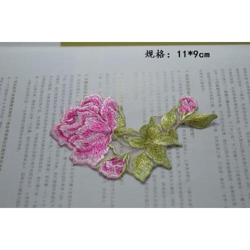Free shipping 11*9cm (8pieces/lot) pink flower patches Wedding Bridal Embroidery Lace patch Sewing Lace Applique