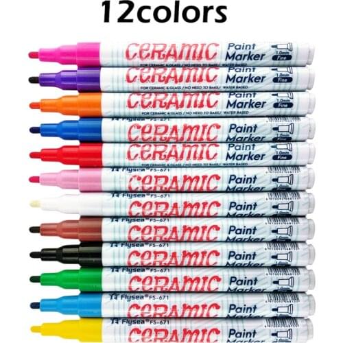 12PCS/set Colorful Ceramic Painting Markers Water Based Marker Pen For Glass Drawing Supplies