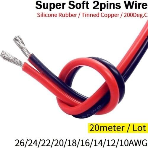 5/10M 2 Pin Wire Cable 24 22 20 18 16 14 12 10 8 AWG Silicone Soft LED Strip Light Electrical Black Red Copper Cable Extend Cord