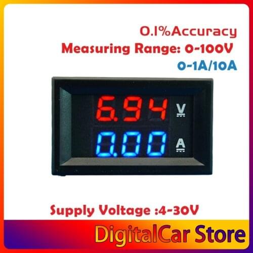 2 in1 100V 10A DC Digital Voltmeter Ammeter Blue + Red Dual Color Display LED Amp Dual Digital Volt Meter Gauge Multimeter Hot