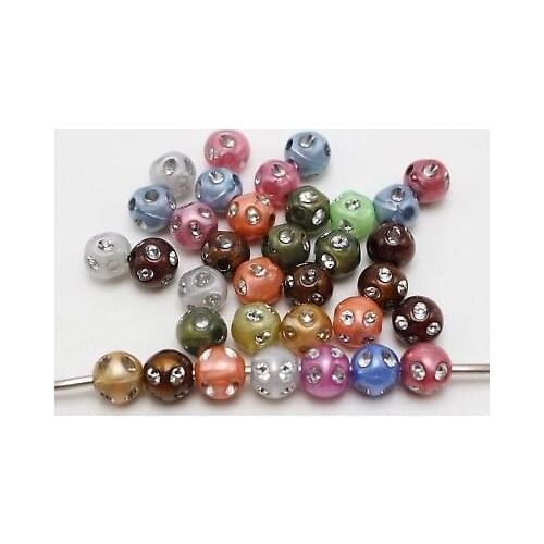 200 Mixed Colour Acrylic Round Ball Beads 8mm with Sparkling Dots