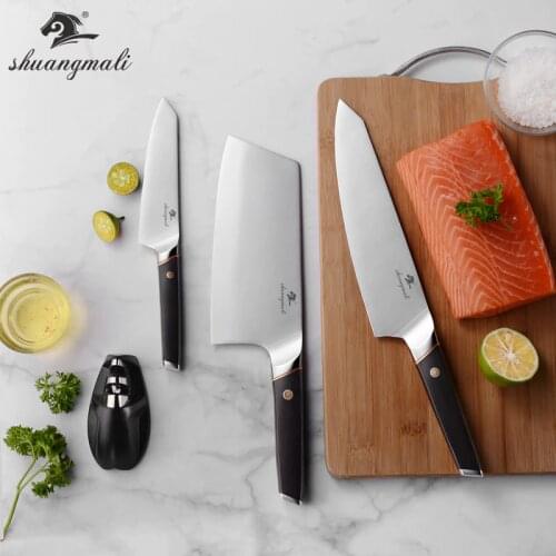 4PCS Chinese Cleaver Chef Knife Sharpaner Set 5Cr15 Stainless Steel Kitchen Chef Knives Set Utility Sharpener Paring Chef Knife