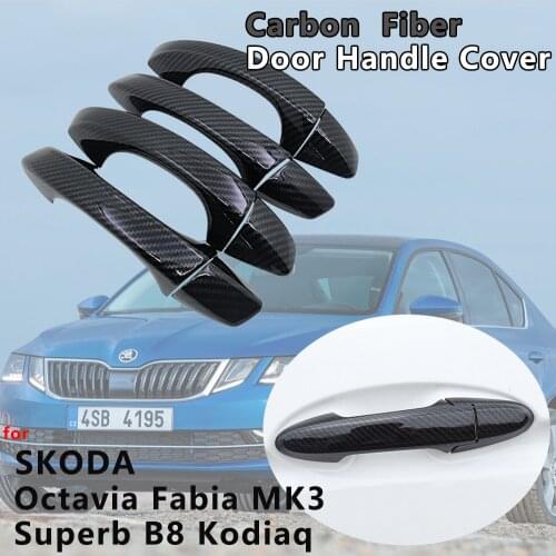 4 PCS Exterior Carbon Fiber Door Handle Cover Catch Trim Car Accessories for Skoda Octavia Fabia 3 MK3 Super B8 Kodiaq 2014 2019