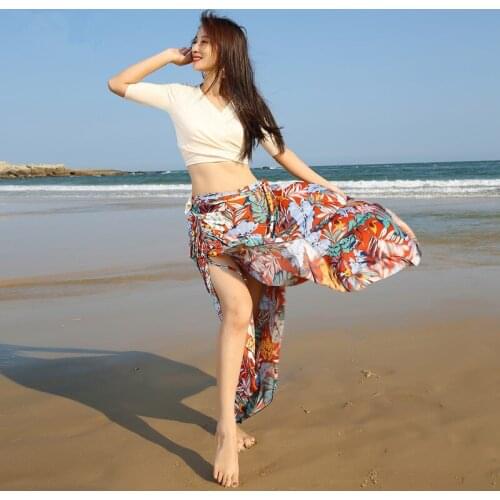 White Bollywood Sexy Split Printed Belly Dance Costumes Oriental Belly Dance Long Hip Scarf+Top Bellydance Costume 2PCS/SET