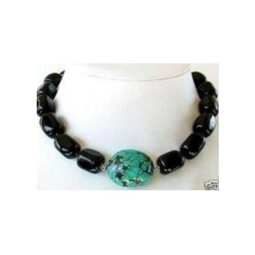FREE SHIPPING@@ Charming Tibet Black Agate Natural Turquoise Necklace Fashion S