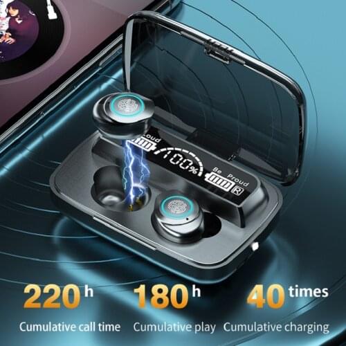 Bluetooth Earphones Wireless LED Display Headphones Mirror Box Sports Waterproof Stereo Earbuds In-ear Headset With Microphones