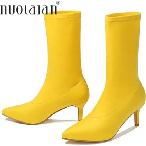 Ankle Sock Boots Thin Heel High Heels Elastic Ankle Boots Pointy Toe Women Shoes Sexy Party Ladies Comfort Boots Winter/Autumn