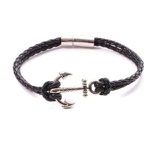JUNWEI New Fashion Leather Bracelet Jewelry Anchor Charm Bracelet And Bangles Men Women Gift Sport Hooks Navy Style