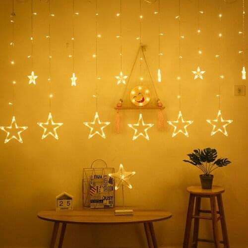 Decorative Lights For Ramadan Star Led Illumination String Pentagram Curtain Coloured Lantern Lamp Christmas Day Wedding Lamp