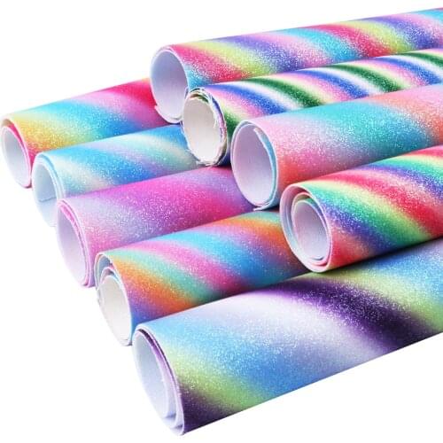 David accessories 20*33cm Rainbow Glitter Faux Artificial Synthetic Leather Fabric Sewing DIY Bag Shoes Material,1Yc4545