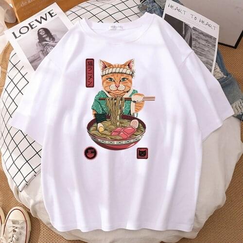 Kung Fu Cat Eating Noodles Printing Tshirts Mans Casual Oversize Tee Comfortable Fit T-Shirt Vogue Breathable For Men T-Shirts