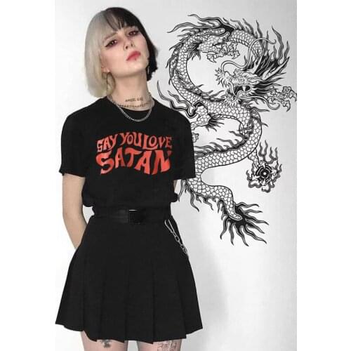 Say You Love Satan Letter Print Unisex Cute Aesthetic Grunge Black Tee Satantic Gothic Clothing Shirt