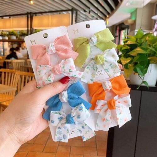 Fresh Print Girls Hair Bow Clips 2/4/6pcs/Set Cotton Cloth Hairpins Barrettes for Kids Child Hair Accessories