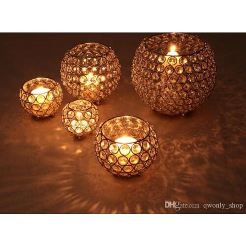 Crystal Tea Light Candle Holders for Wedding Table Centerpieces Dining Room Christmas Home Decorative Candle Lantern Silver Gold