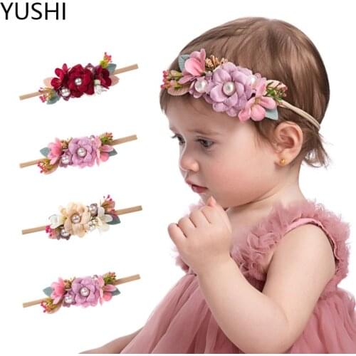Creative Lace Fabric Flower Childrens Nylon Headband Fashion Belt Pearl Cute Princess Childrens Hair Accessories
