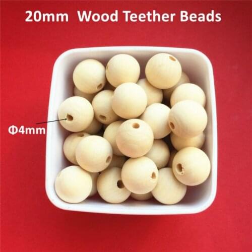 50pcs/lot 20mm Round unfinished nature wooded beads Baby pacifier Chain Clip Dummy Teething Jewelry Necklace Wood Beads