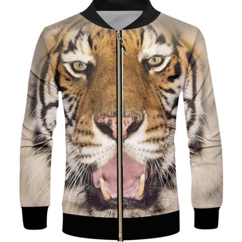 UJWI Mens New Ferocious Tiger Pattern 3D Printed Yellow Animal Zip Jacket Couple Wear Sports Oversized 6XL